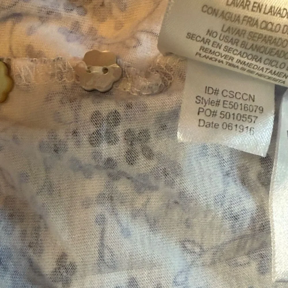 Eileen West Nightgown XS Blue Floral Cotton Modal Lace Trim Mother of Pearl
